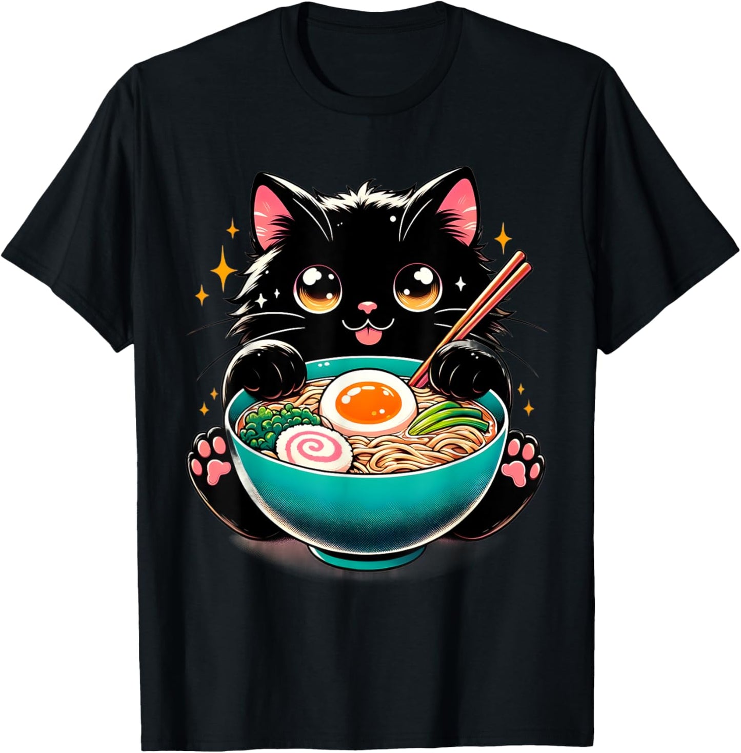 Ramen Cat Kawaii Anime Cat Ramen Lover Sweet T-Shirt - T-Shirt | Black