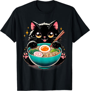 Ramen Cat Kawaii Anime Cat Ramen Lover Sweet T-Shirt - T-Shirt | Black