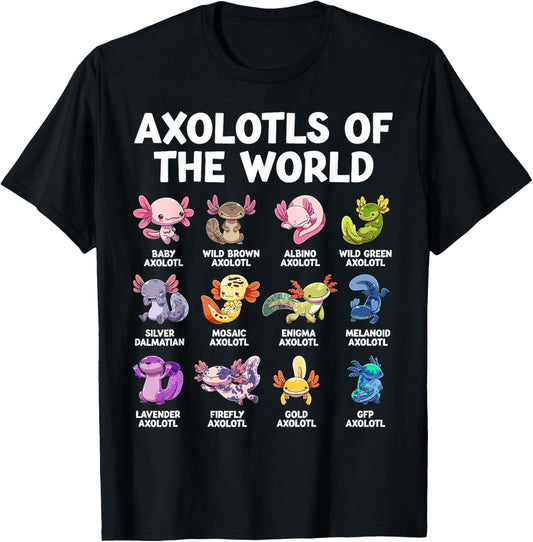 Axolotl Kawaii Axolotls of The World Funny Axolotl Animals T-Shirt - T-Shirt | Black