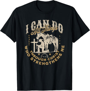 Cowboy Kneeling Cross Scripture Western Bible Verse Jesus T-Shirt - T-Shirt | Black