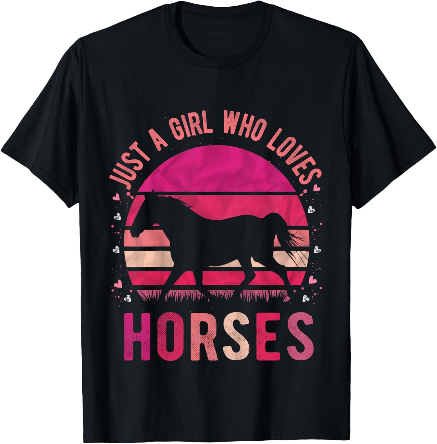 Just a Girl Who Loves Horses Vintage Retro Gift T-Shirt - T-Shirt | Black