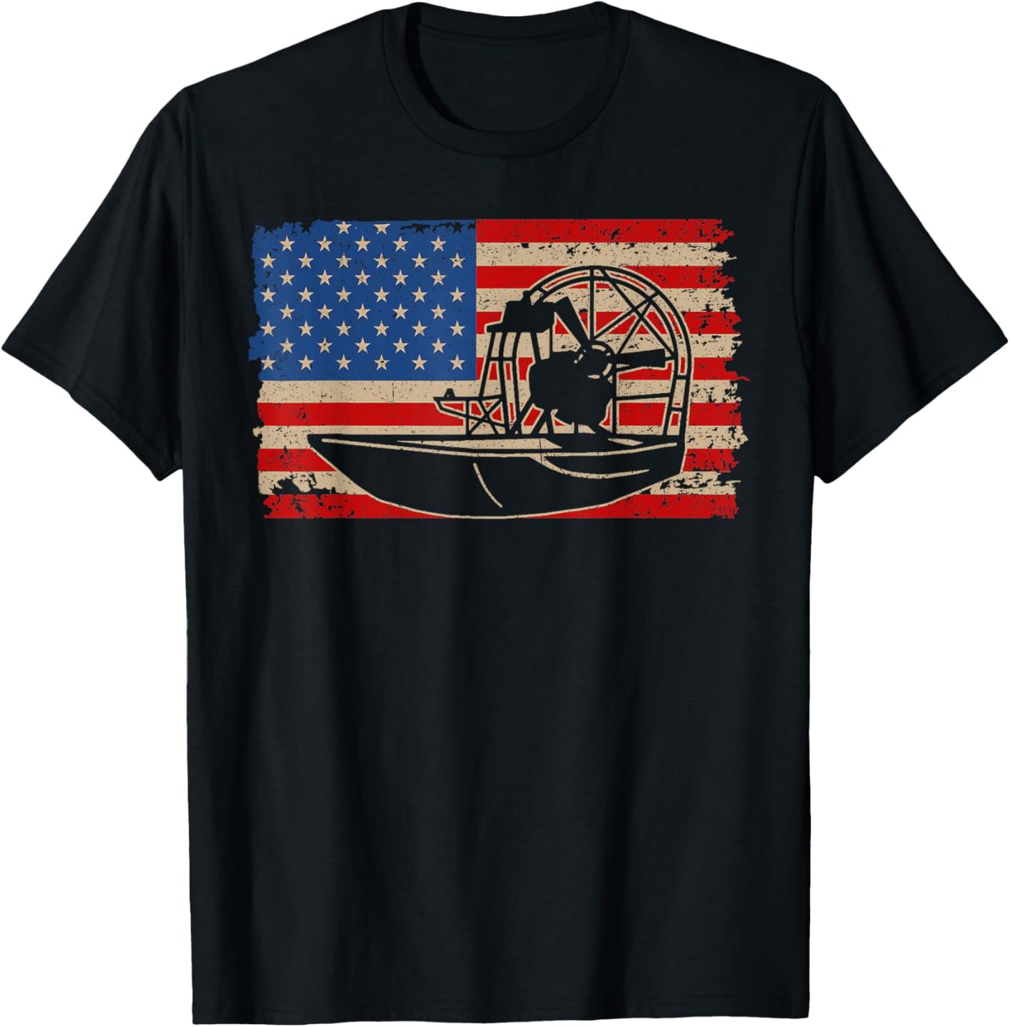 Airboat America Flag I Patriotic Airboat Captain Racing Gift T-Shirt - T-Shirt | Black