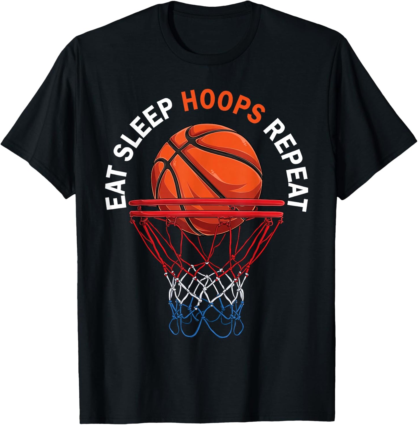 Eat Sleep Hoops Repeat Basketball Fan Basketball T-Shirt - T-Shirt | Black