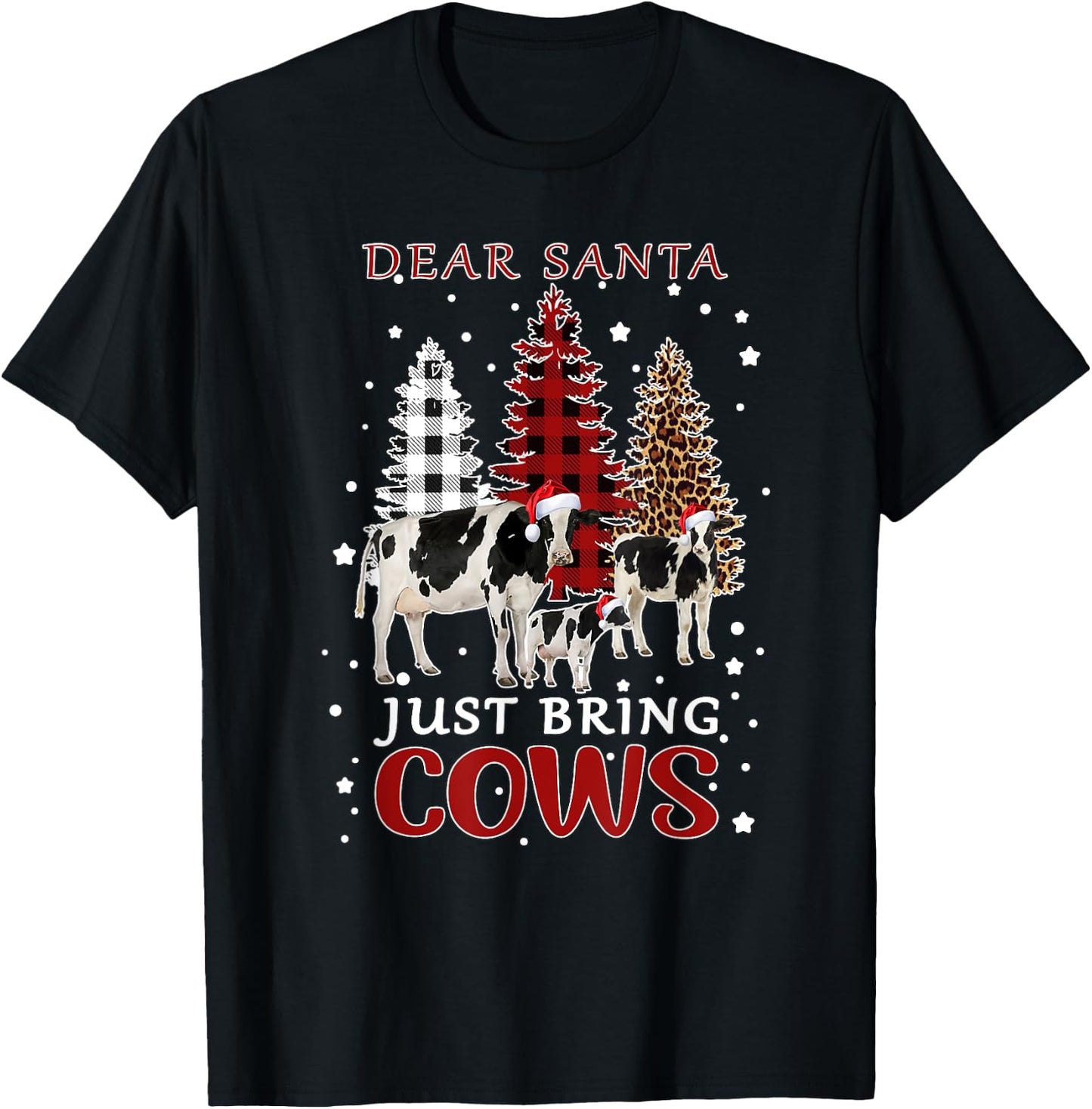 Dear Santa Just Bring Cows Christmas Buffalo Plaid Heifer T-Shirt - T-Shirt | Black