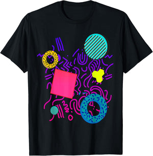 Memphis Style Gift Geometric 90s 80s Pattern T-Shirt - T-Shirt | Black