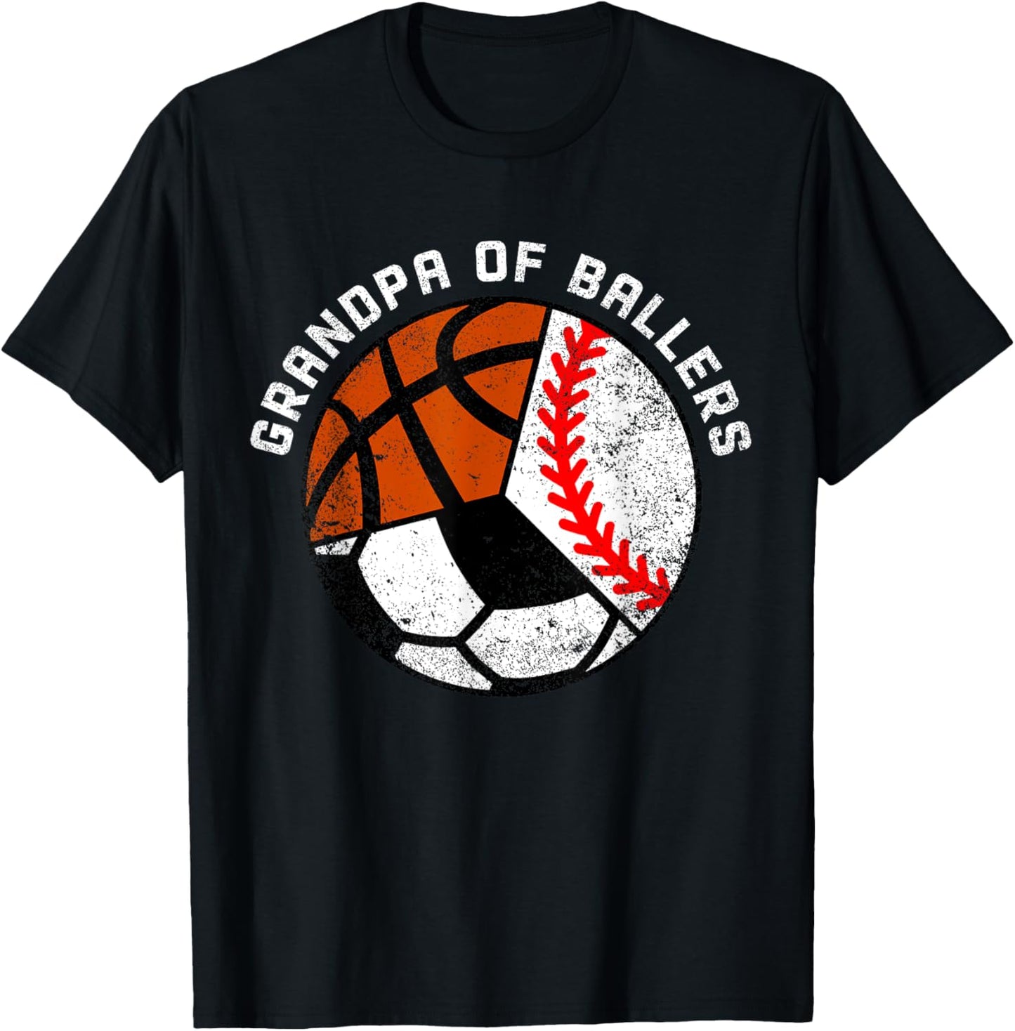 Grandpa Of Ballers Funny Baseball Soccer Basketball Grandpa T-Shirt - T-Shirt | Black