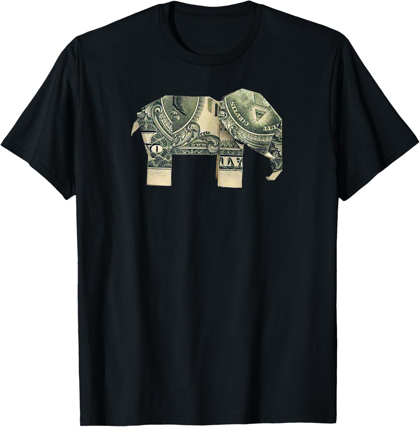 Dollar Bill Origami Elephant -Good Luck Shirt T-Shirt - T-Shirt | Black