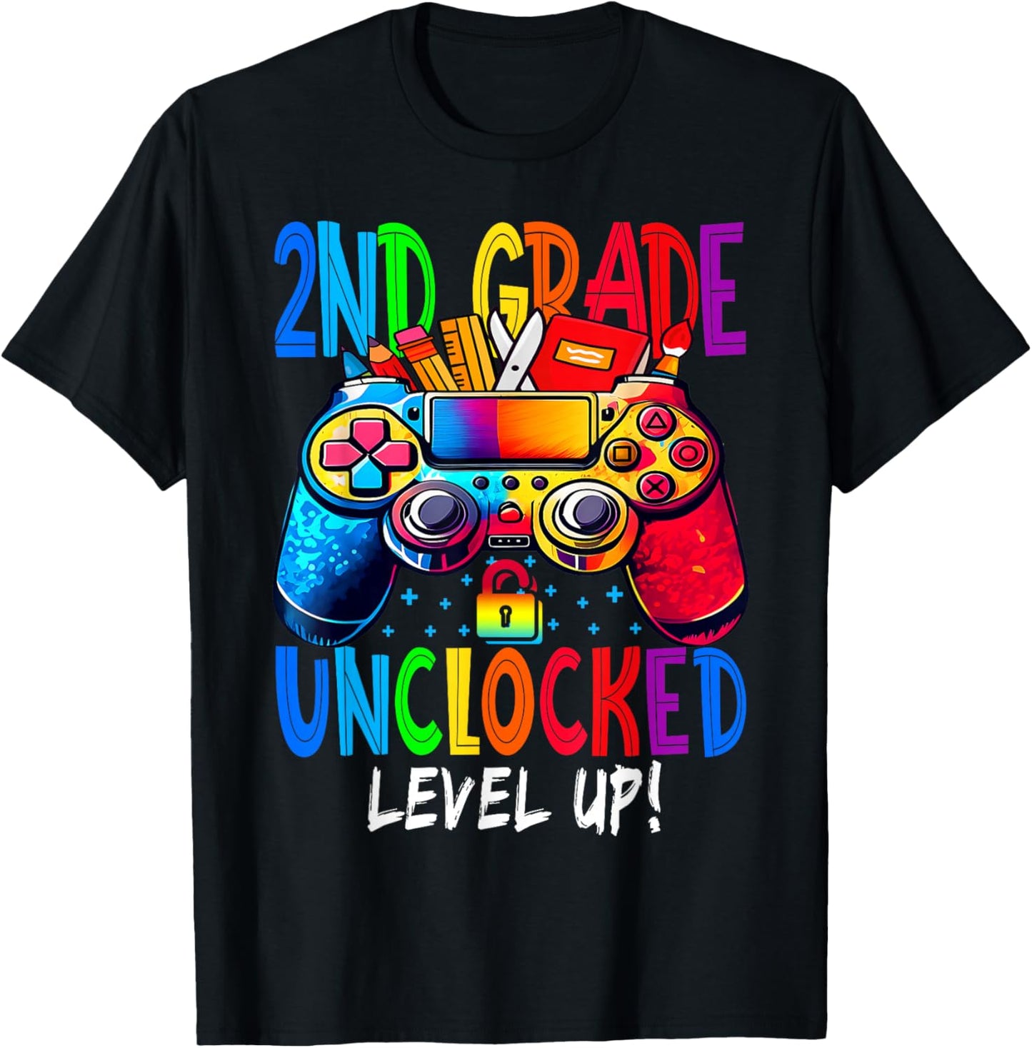 2nd Grade Unlocked Level Up Video Gamer Back To School T-Shirt - T-Shirt | Black
