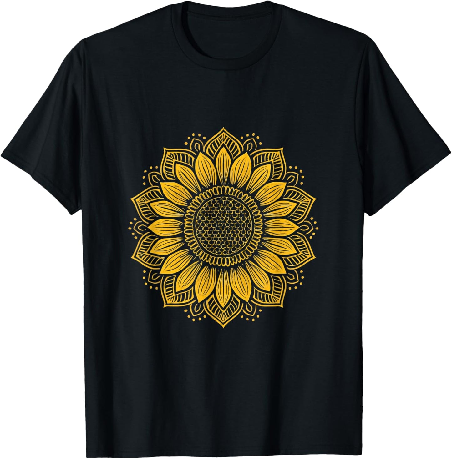 Boho Sunflower Mandala Art Floral Spiritual Yoga Nature T-Shirt - T-Shirt | Black