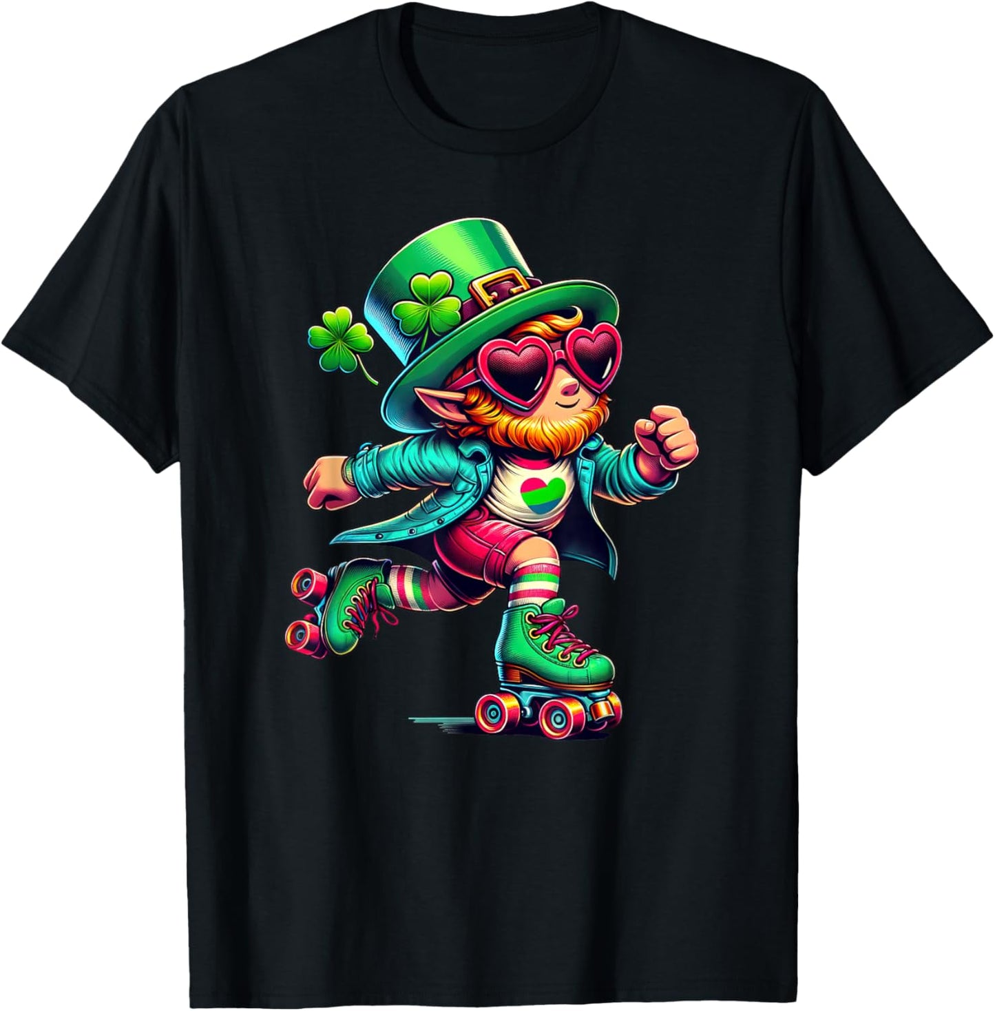 Roller Skating Leprechaun Kids St Patricks Day T-Shirt - T-Shirt | Black