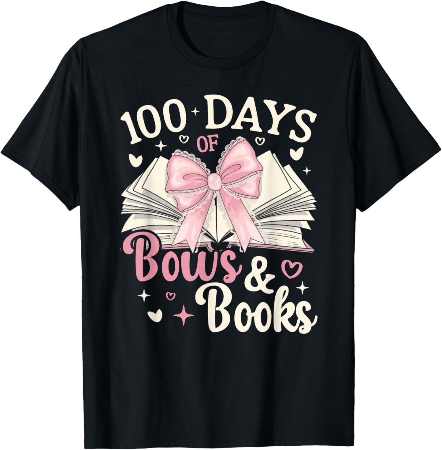Coquette 100 Days Of Bows Books Reading 100th Day Of School T-Shirt - T-Shirt | Black