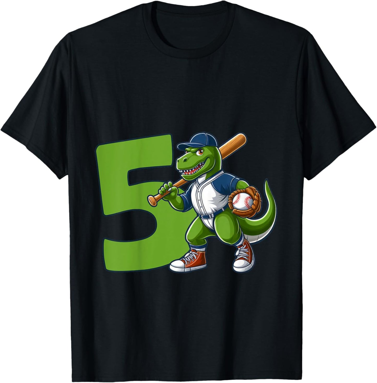 Dinosaur 5 Years Baseball 5th Birthday T-Shirt - T-Shirt | Black