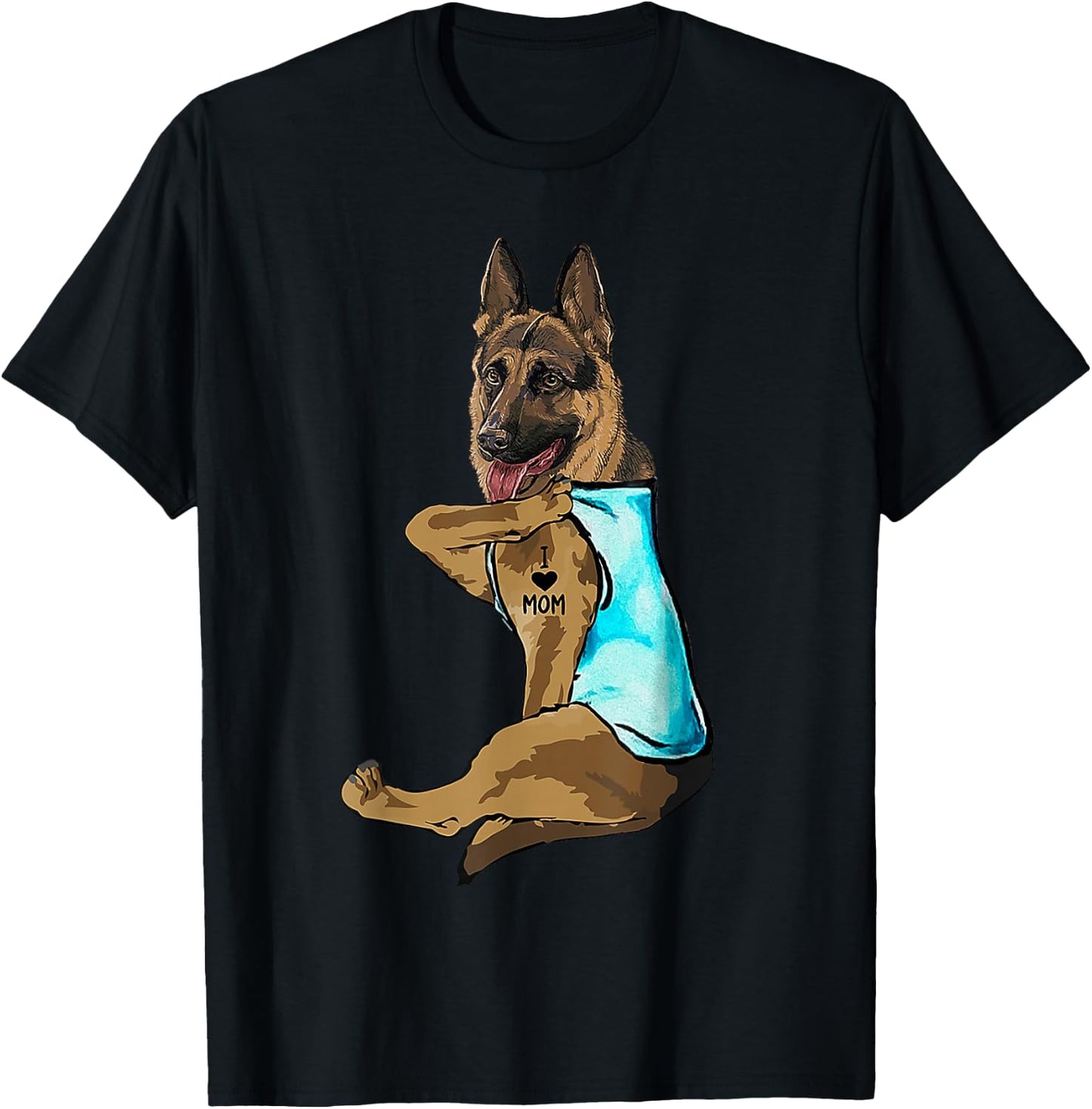 German Shepherd I Love Mom Tattoo T-Shirt - T-Shirt | Black