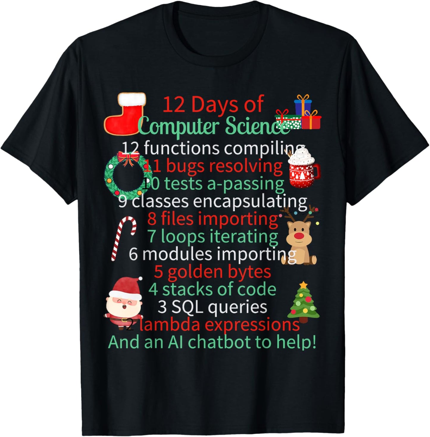 12 Days of Computer Science Christmas Themed Winter Holidays Women Kids T-Shirt - T-Shirt | Black