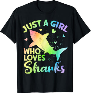 Just a Girl Who Loves Sharks Cute Shark Lover Girls T-Shirt - T-Shirt | Black