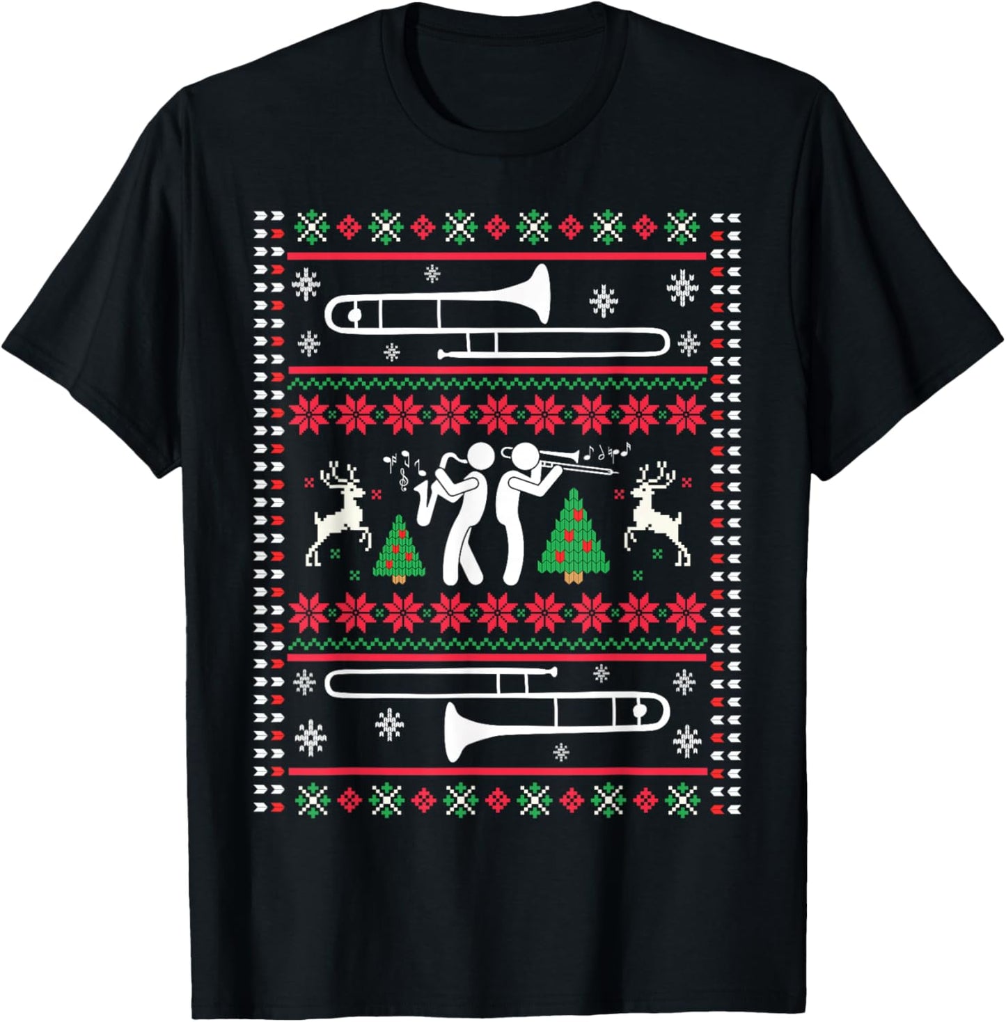 Trombone Christmas Ugly Trombonist Jazz Music Marching Band T-Shirt - T-Shirt | Black
