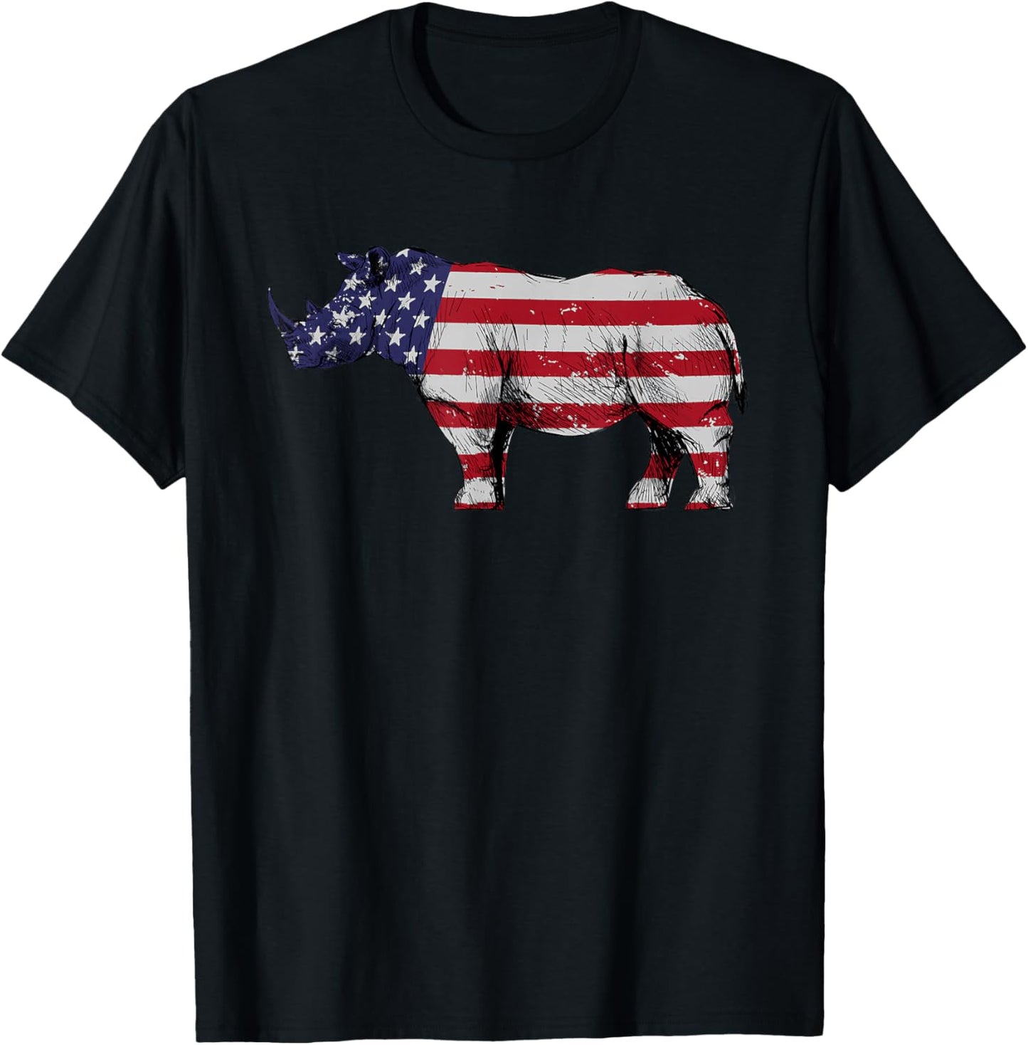 Cool Rhino Design Women Rhinoceros 4th of July Rhino T-Shirt - T-Shirt | Black