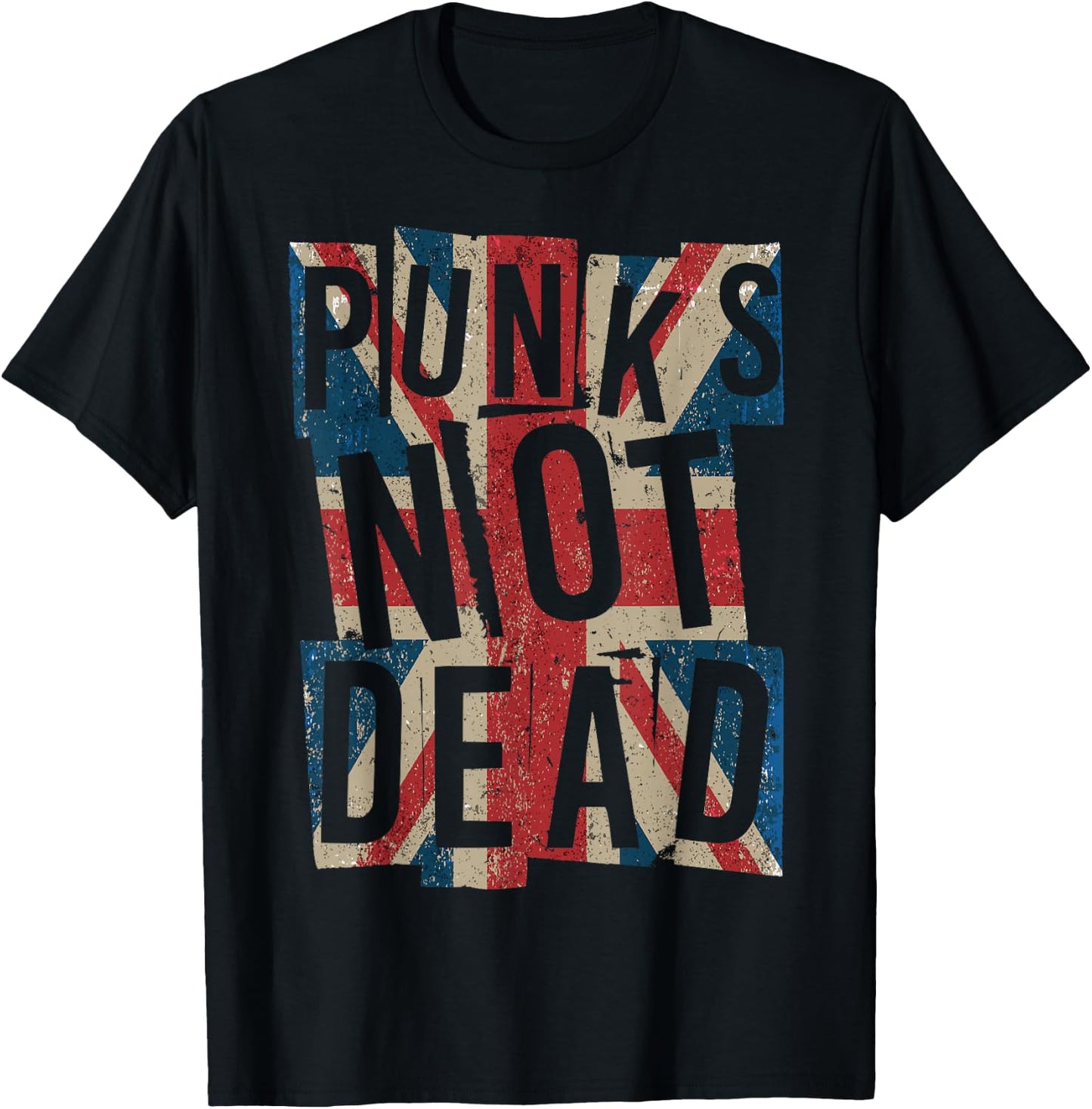 Punks Not Dead - Vintage - UK London Flag - Punk is Not Dead T-Shirt - T-Shirt | Black