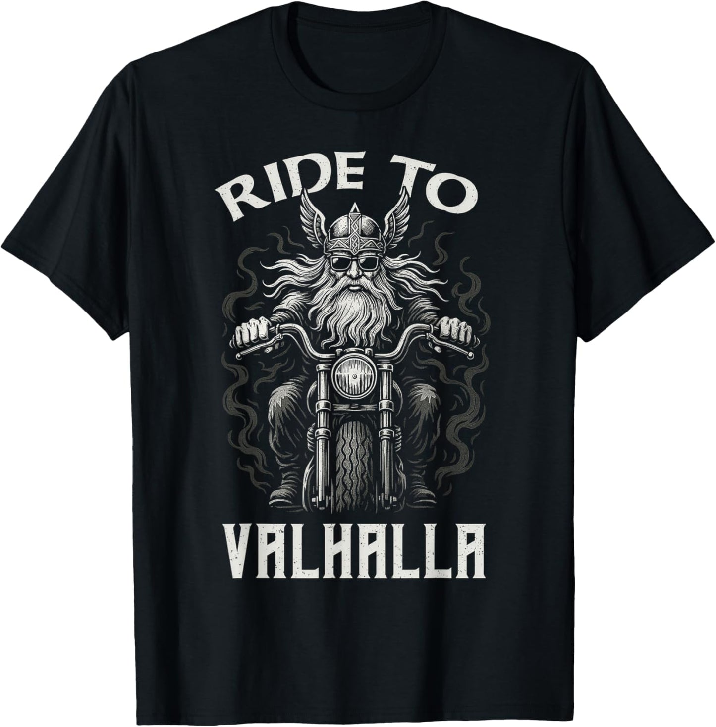 Ride to Valhalla Viking Biker Odin Norse Motorcycle Art T-Shirt - T-Shirt | Black