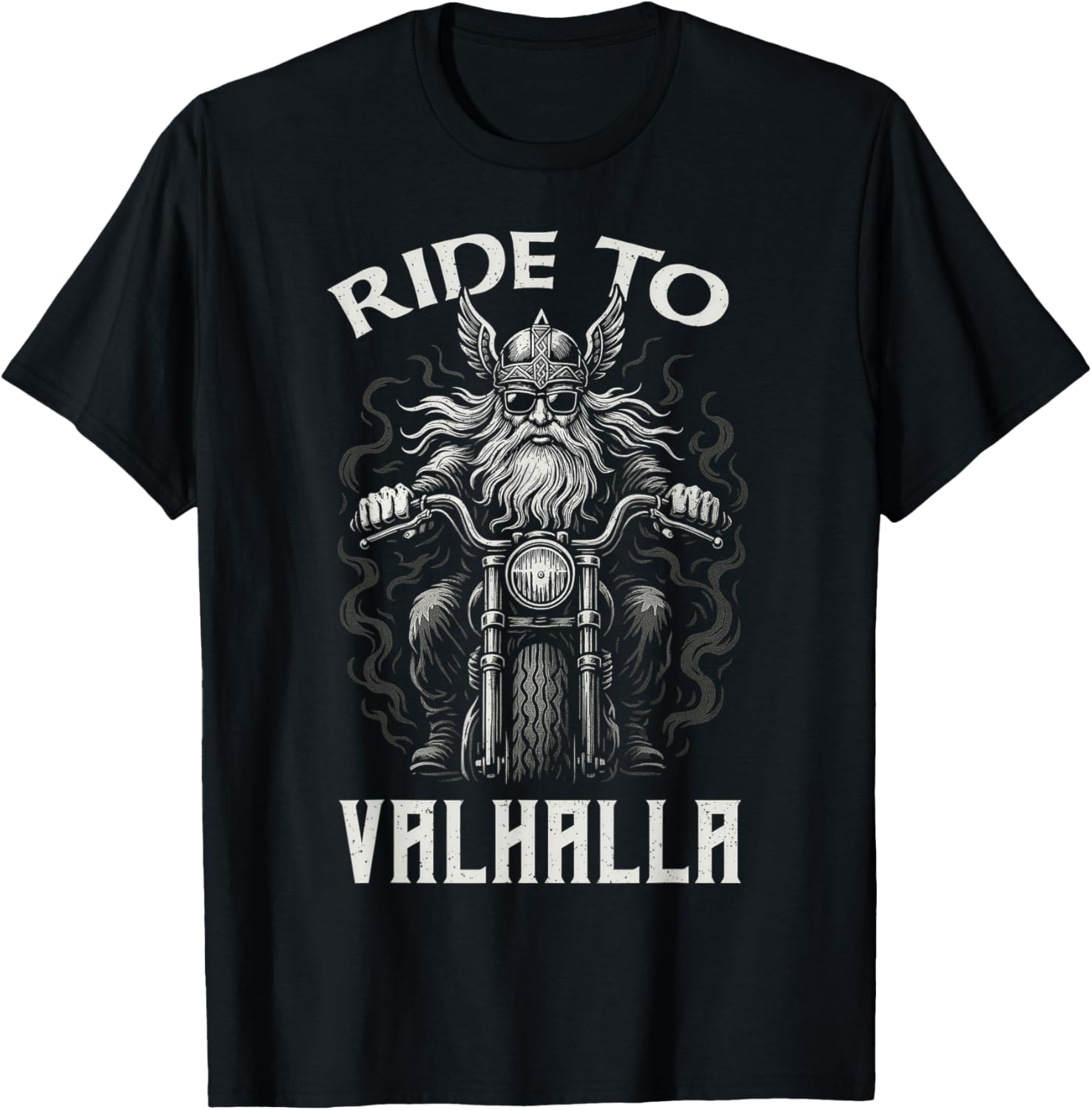 Ride to Valhalla Viking Biker Odin Norse Motorcycle Art T-Shirt - T-Shirt | Black