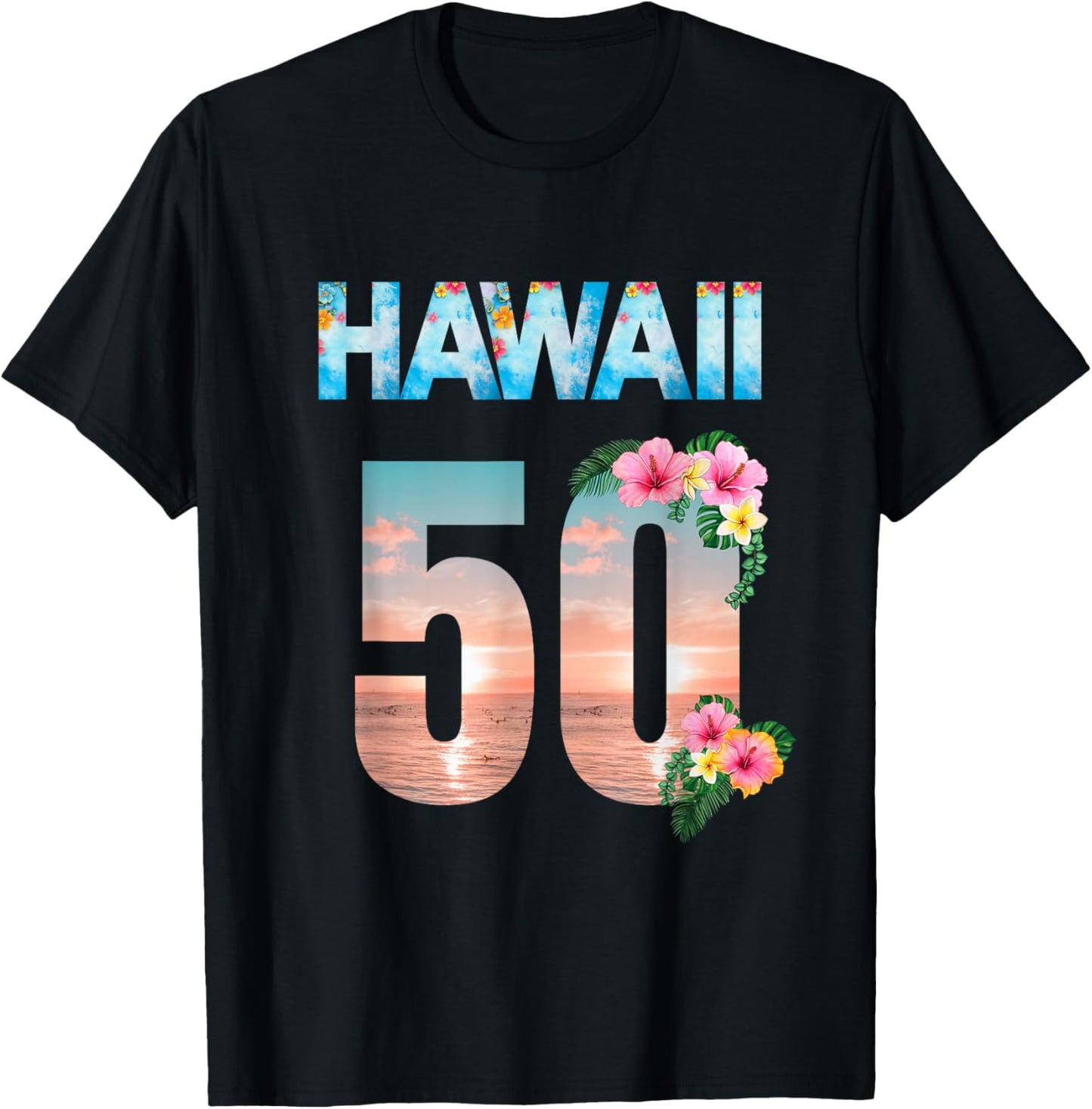 Hawaii 50th Birthday Hawaiian Aloha Beach Hibiscus T-Shirt - T-Shirt | Black