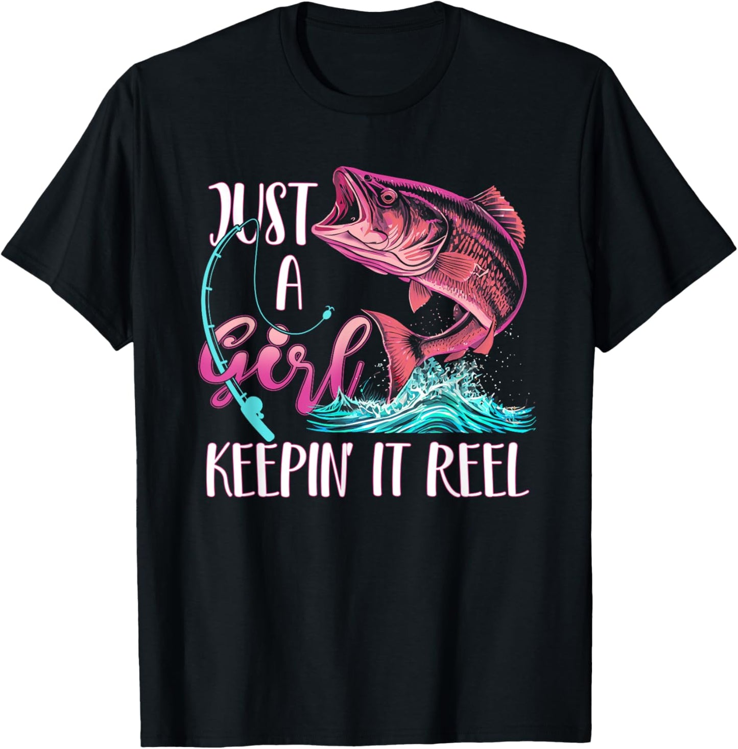 Cute Fishing Funny Keeping It Reel Purple Pink T-Shirt - T-Shirt | Black