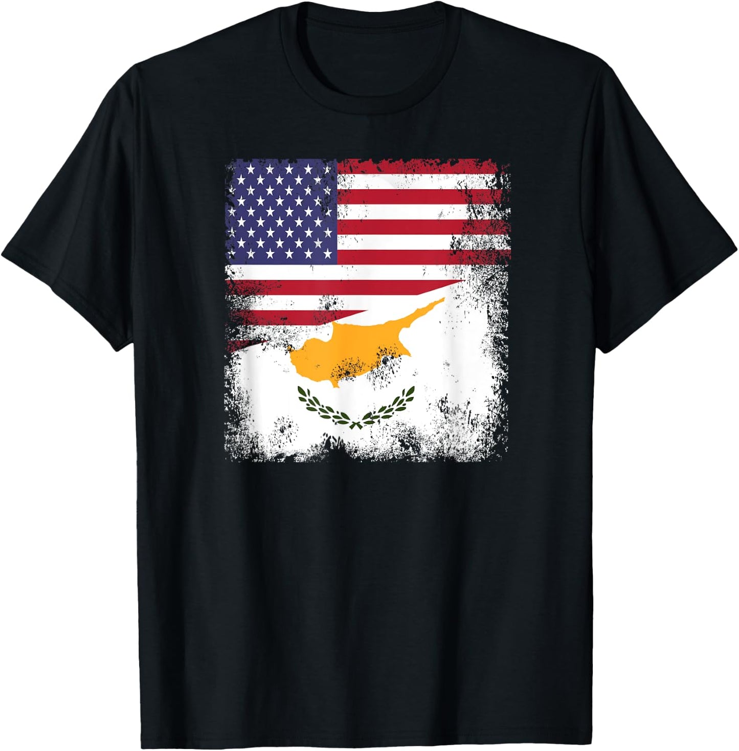 Half Cypriot Flag | Vintage Cyprus USA Gift T-Shirt - T-Shirt | Black