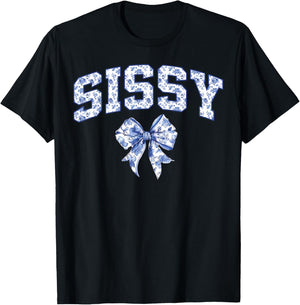 Sissy Coquette Toile Blue Bow Floral Family Matching T-Shirt - T-Shirt | Black