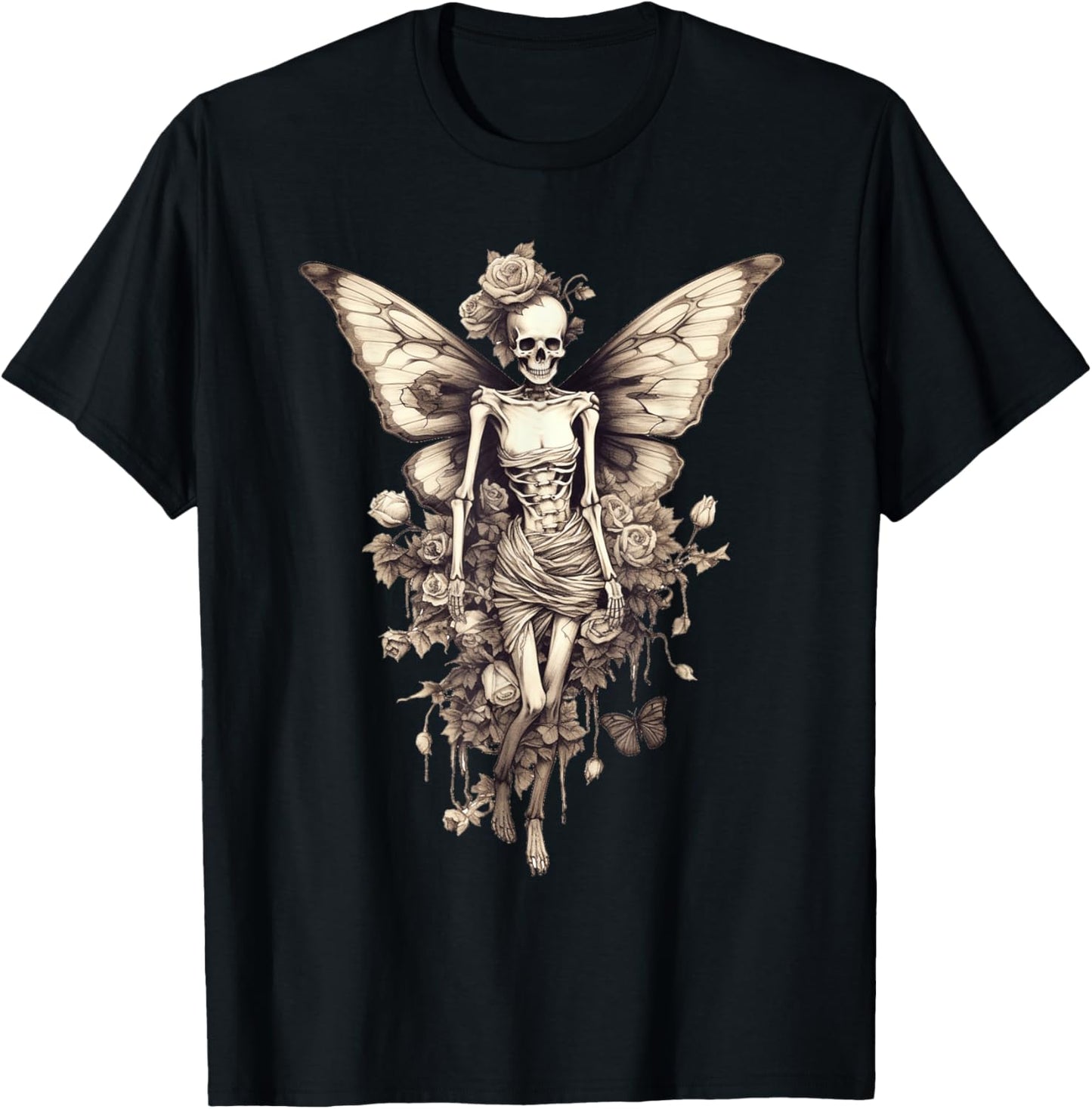 Skeleton Fairy Gothic Butterfly Fairycore Aesthetic Grunge T-Shirt - T-Shirt | Black
