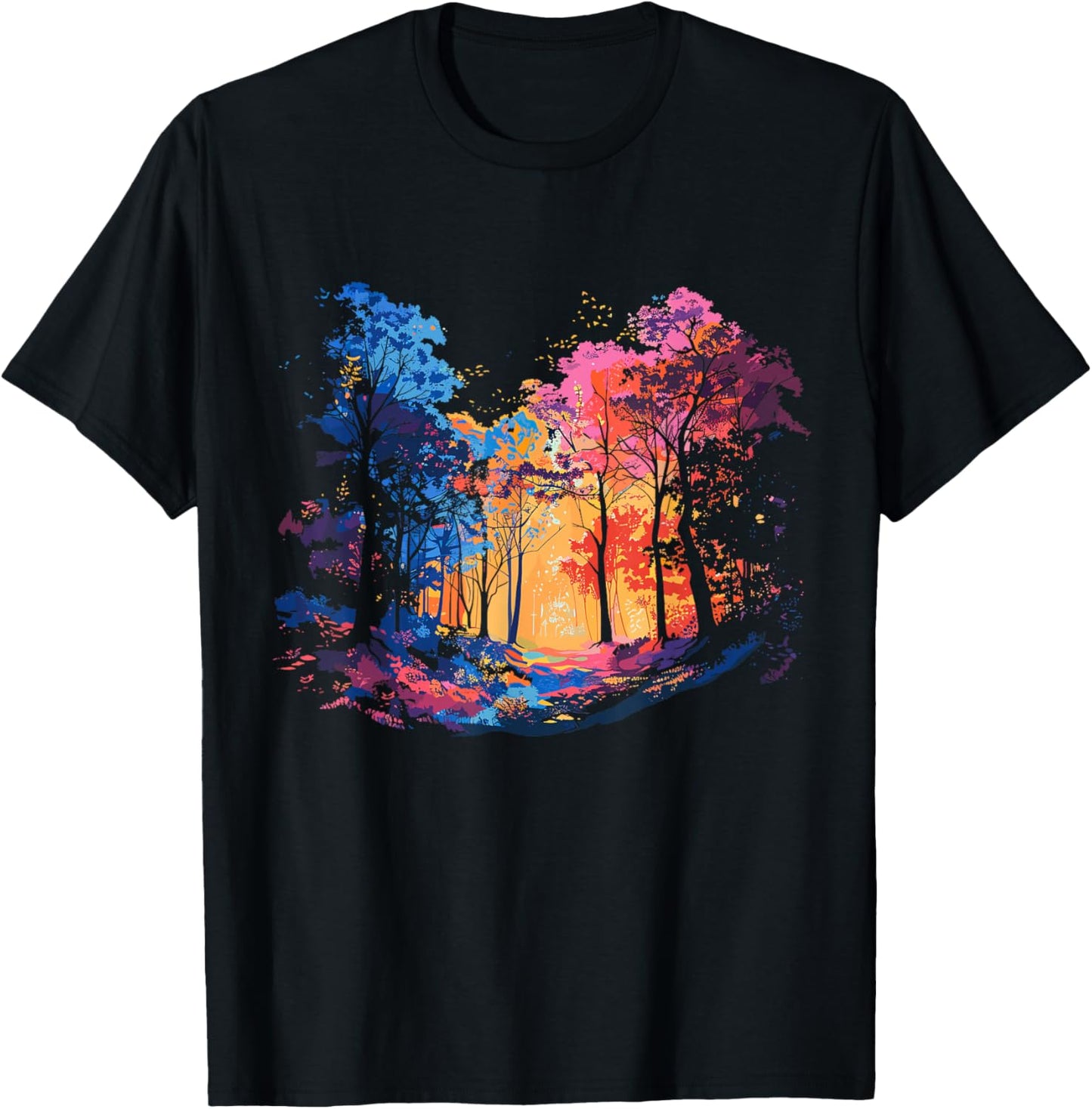 Colorful Forest, Tree Art, Natur Lover, Hiking, Men, Women T-Shirt - T-Shirt | Black