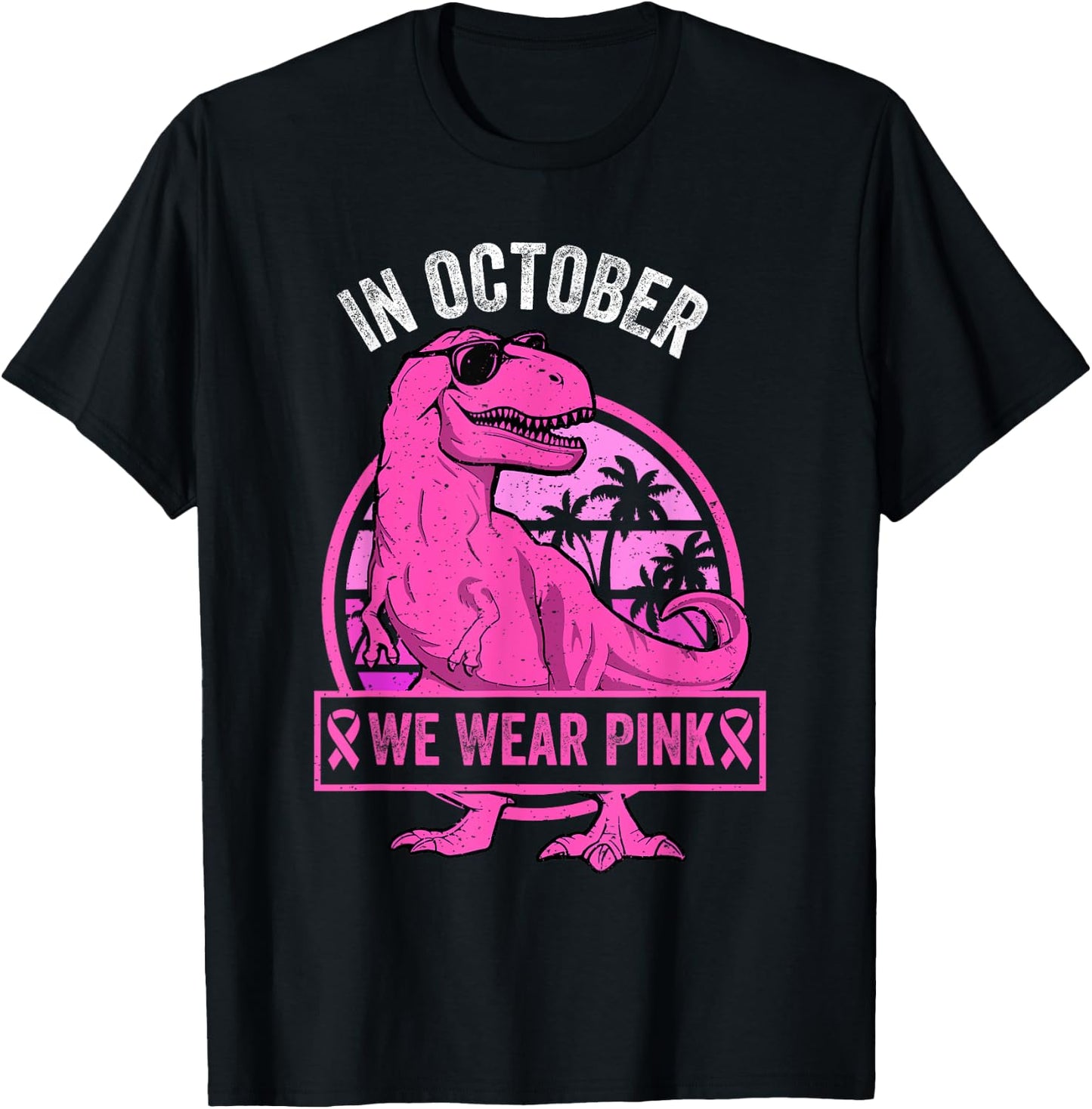 In October We Wear Pink Breast Cancer Trex Dino Toddler Boys T-Shirt - T-Shirt | Black