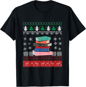 Ugly Christmas Librarian | Books Library | Merry Xmas T-Shirt - T-Shirt | Black