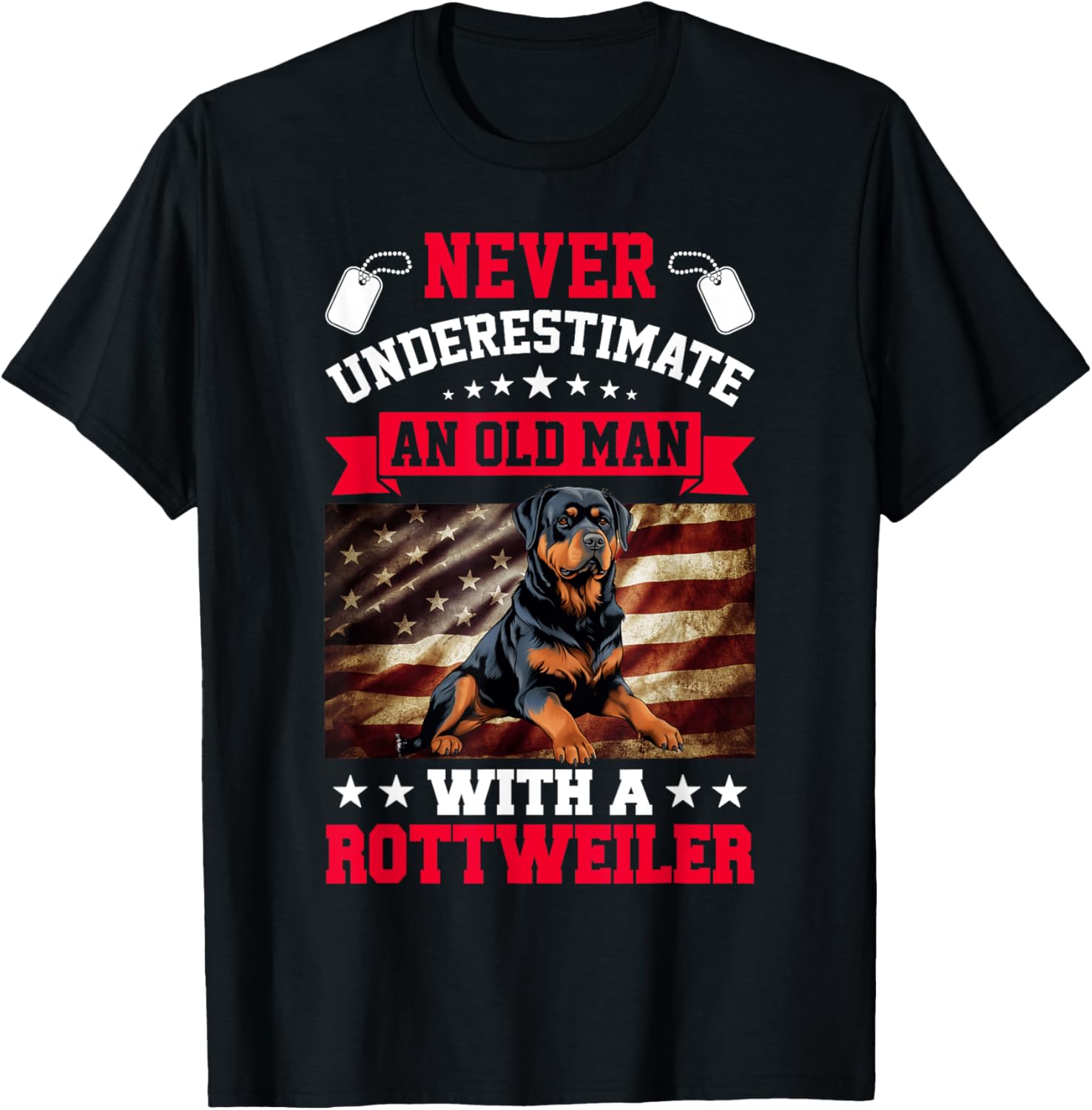 Never Underestimate An Old Man With A Rottweiler T-Shirt - T-Shirt | Black