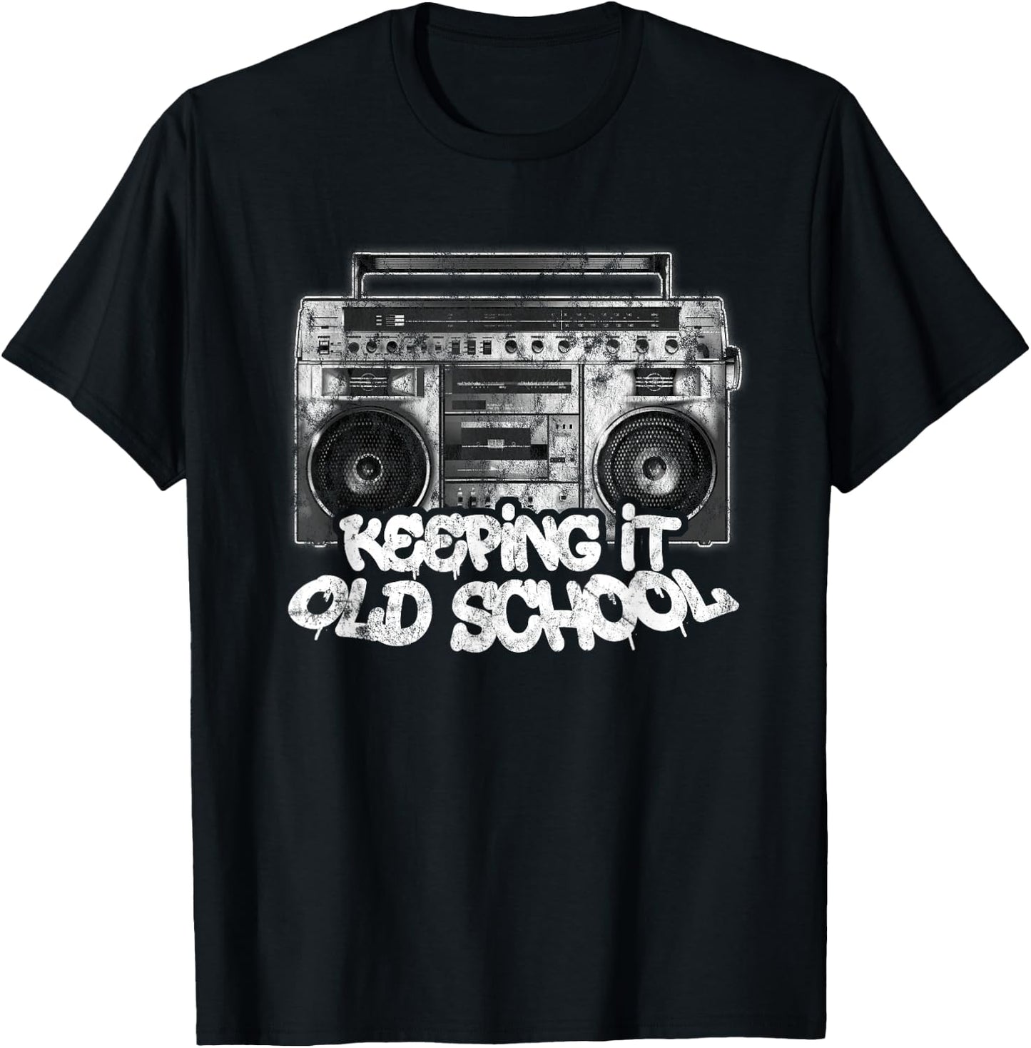 Keeping It Old School - Vintage Boombox Graffiti T-Shirt - T-Shirt | Black