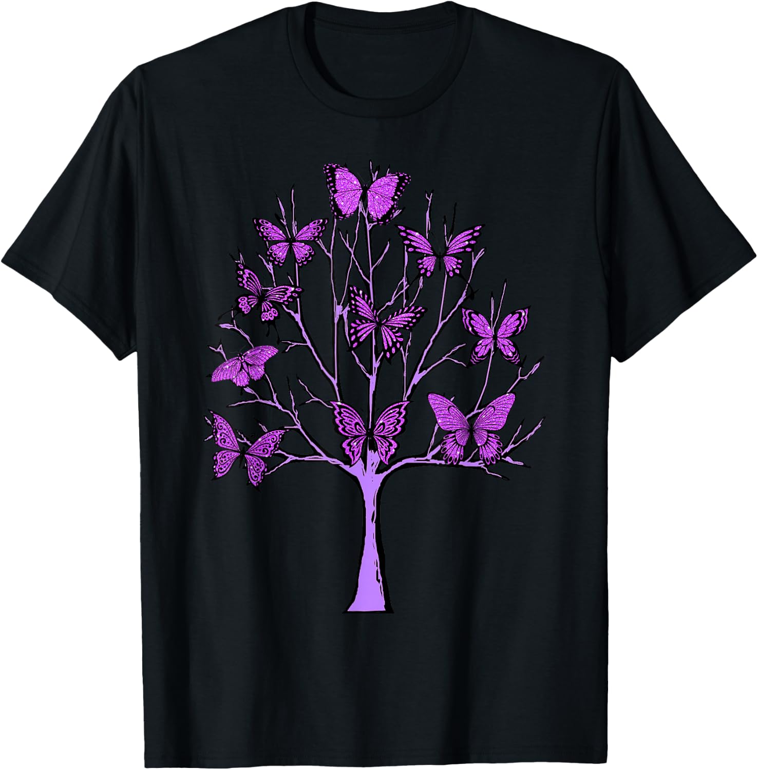 Purple Butterfly Tree of Life Butterflies T-Shirt - T-Shirt | Black