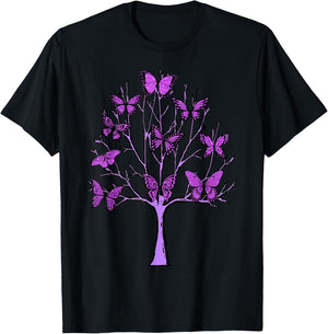 Purple Butterfly Tree of Life Butterflies T-Shirt - T-Shirt | Black
