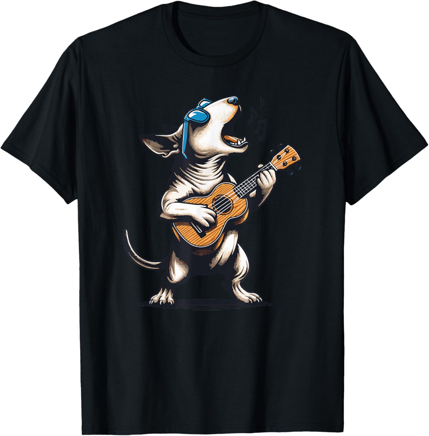 Dog Playing Guitar Singing Bull Terrier Funny Men Women Kids T-Shirt - T-Shirt | Black