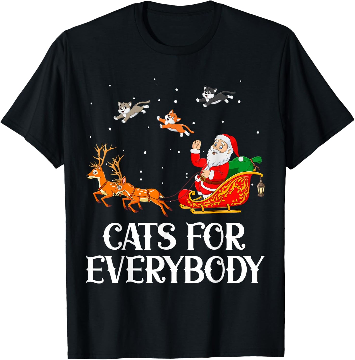 Cats For Everybody Santa Christmas Cat Funny Cat Mom T-Shirt - T-Shirt | Black