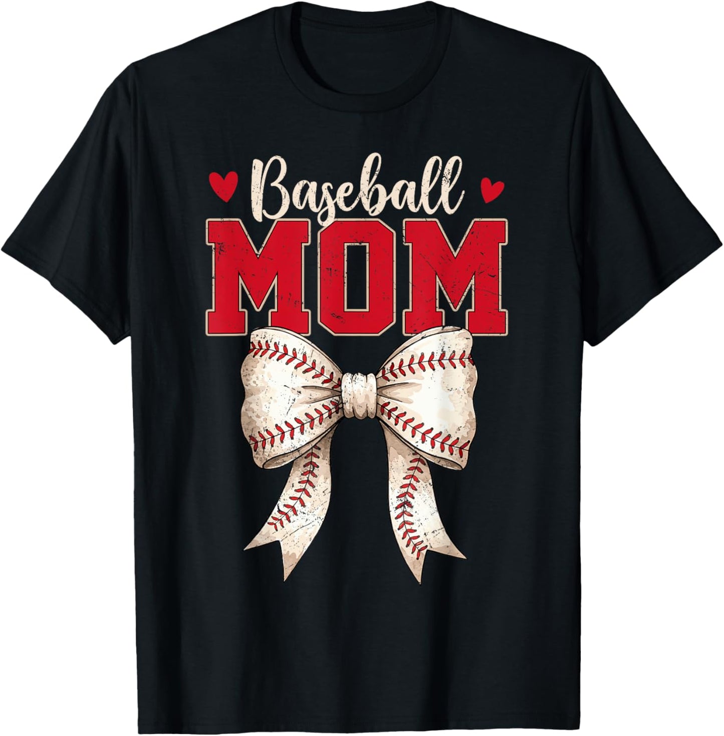 Baseball Mom Coquette Bow Game Day Mothers Day T-Shirt - T-Shirt | Black