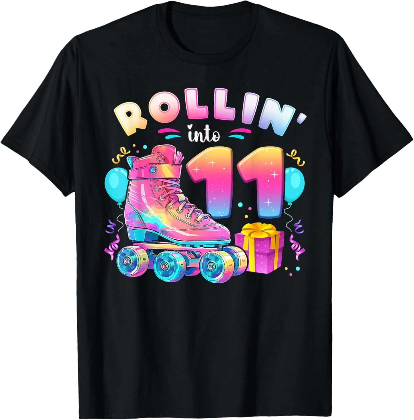11th Birthday Girl Age 11 Roller Skates Number 11 T-Shirt - T-Shirt | Black
