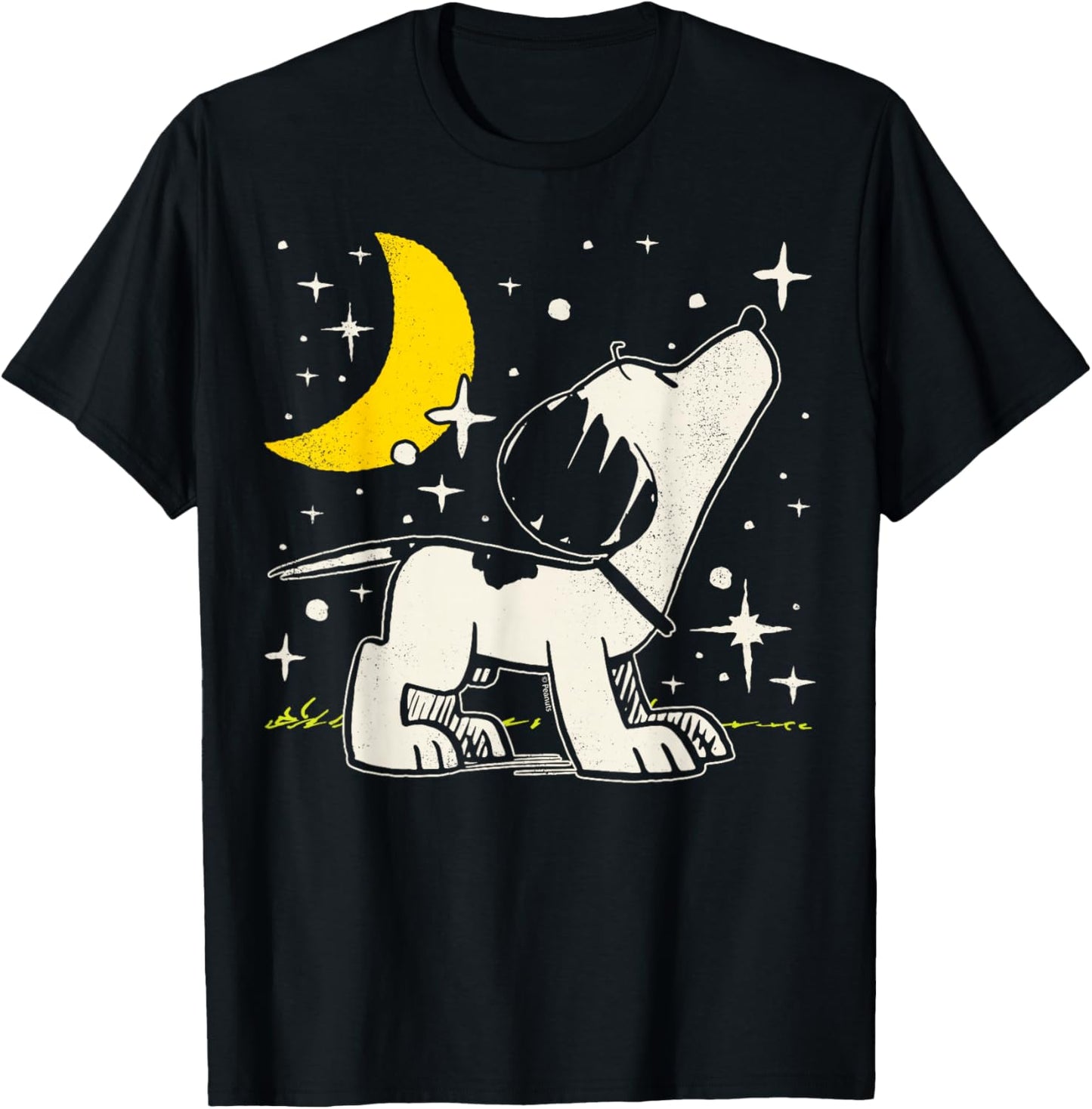 Peanuts - Snoopy 1950's Celestial Moon And Stars T-Shirt - T-Shirt | Black