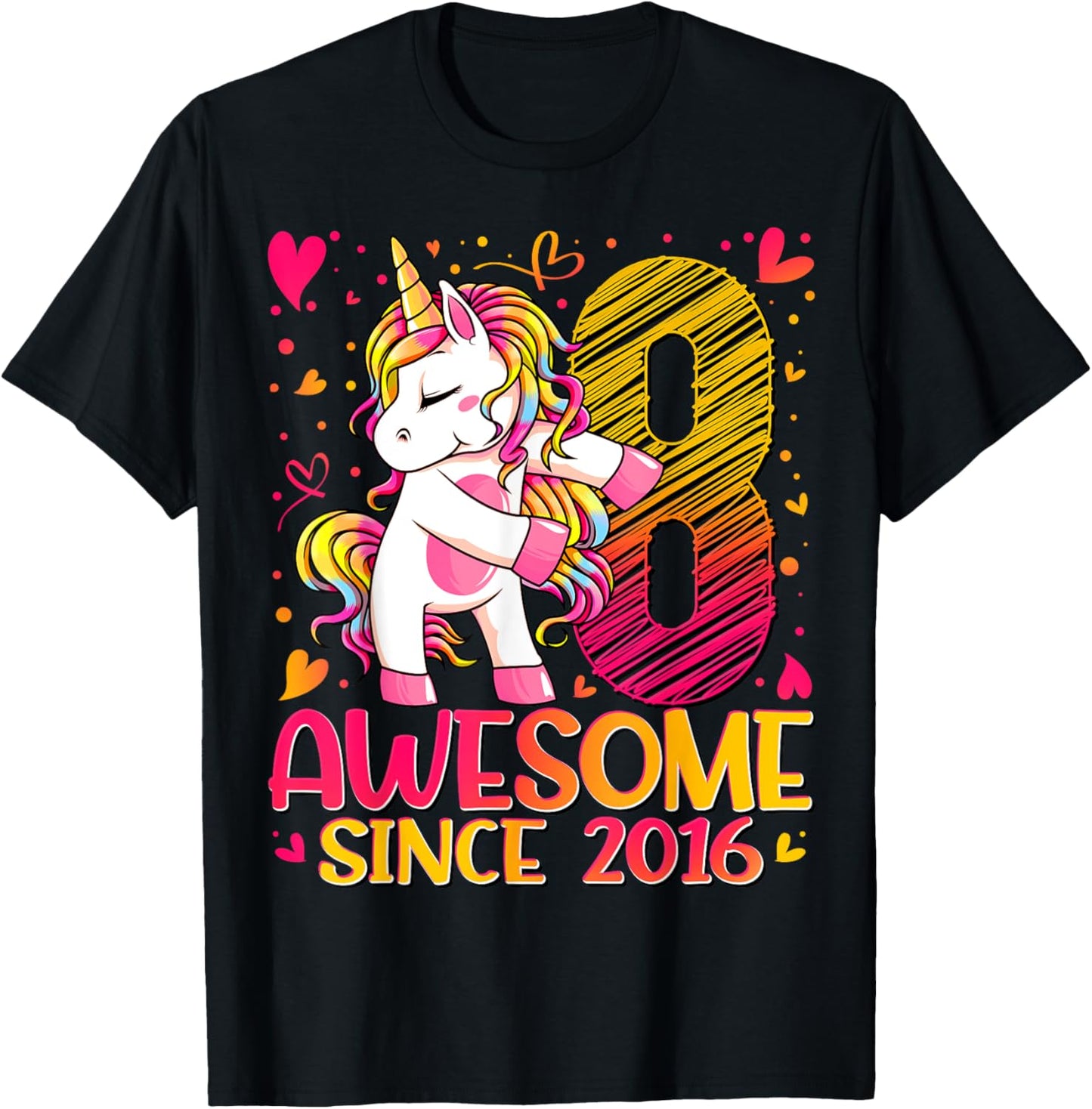 8 Years Old Flossing Unicorn Gifts 8th Birthday Girl Party T-Shirt - T-Shirt | Black