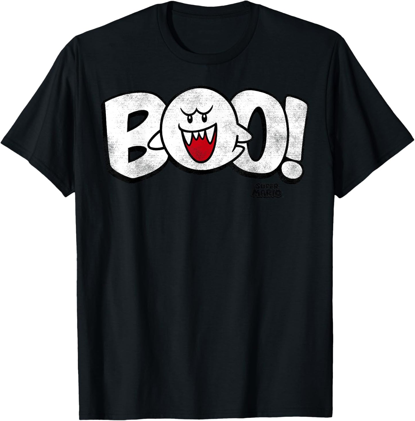Super Mario Boo Large Text Logo Poster T-Shirt - T-Shirt | Black