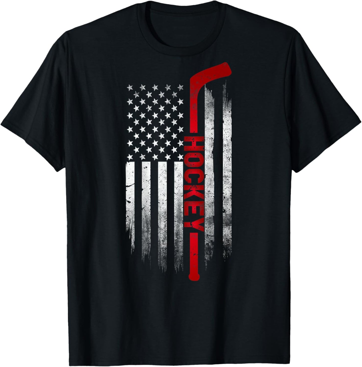 Hockey Stick USA Flag Sports Patriotic Ice Hockey Player Kids Men T-Shirt - T-Shirt | Black