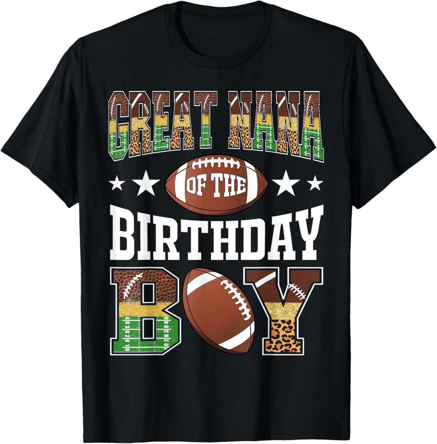 Great Nana Of The Birthday Boy Football Leopard Game Day T-Shirt - T-Shirt | Black