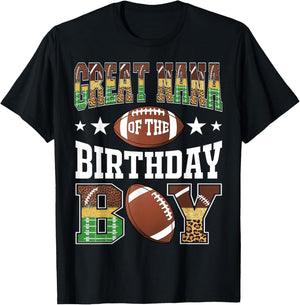 Great Nana Of The Birthday Boy Football Leopard Game Day T-Shirt - T-Shirt | Black