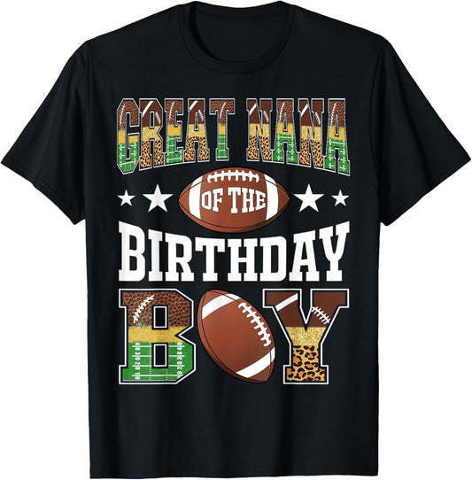 Great Nana Of The Birthday Boy Football Leopard Game Day T-Shirt - T-Shirt | Black