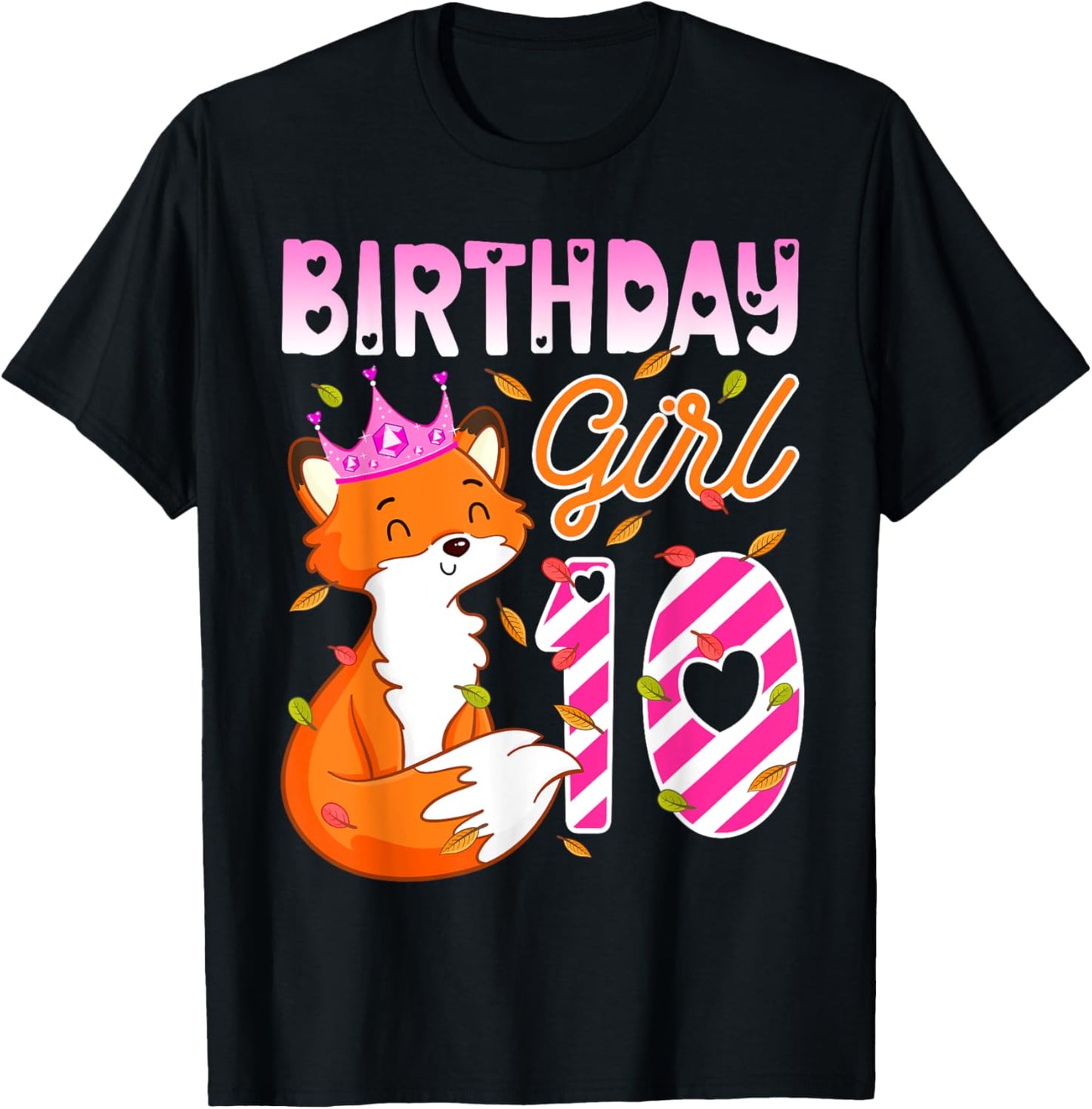 Fox Animal Lovers 10th Birthday Girl Fox B-day 10 year old T-Shirt - T-Shirt | Black