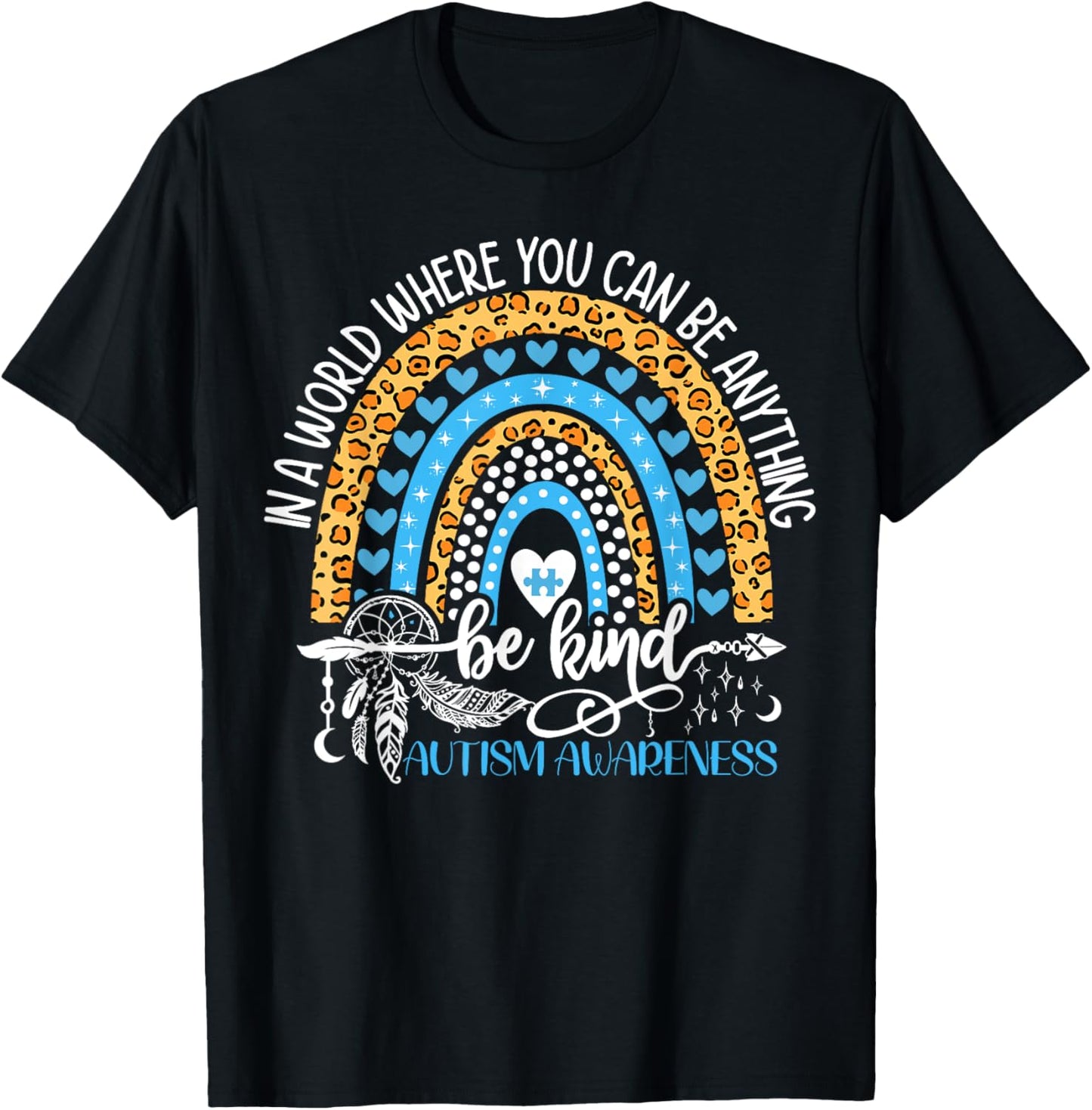 Be Kind Autism Awareness Leopard Rainbow Choose Kindness T-Shirt - T-Shirt | Black