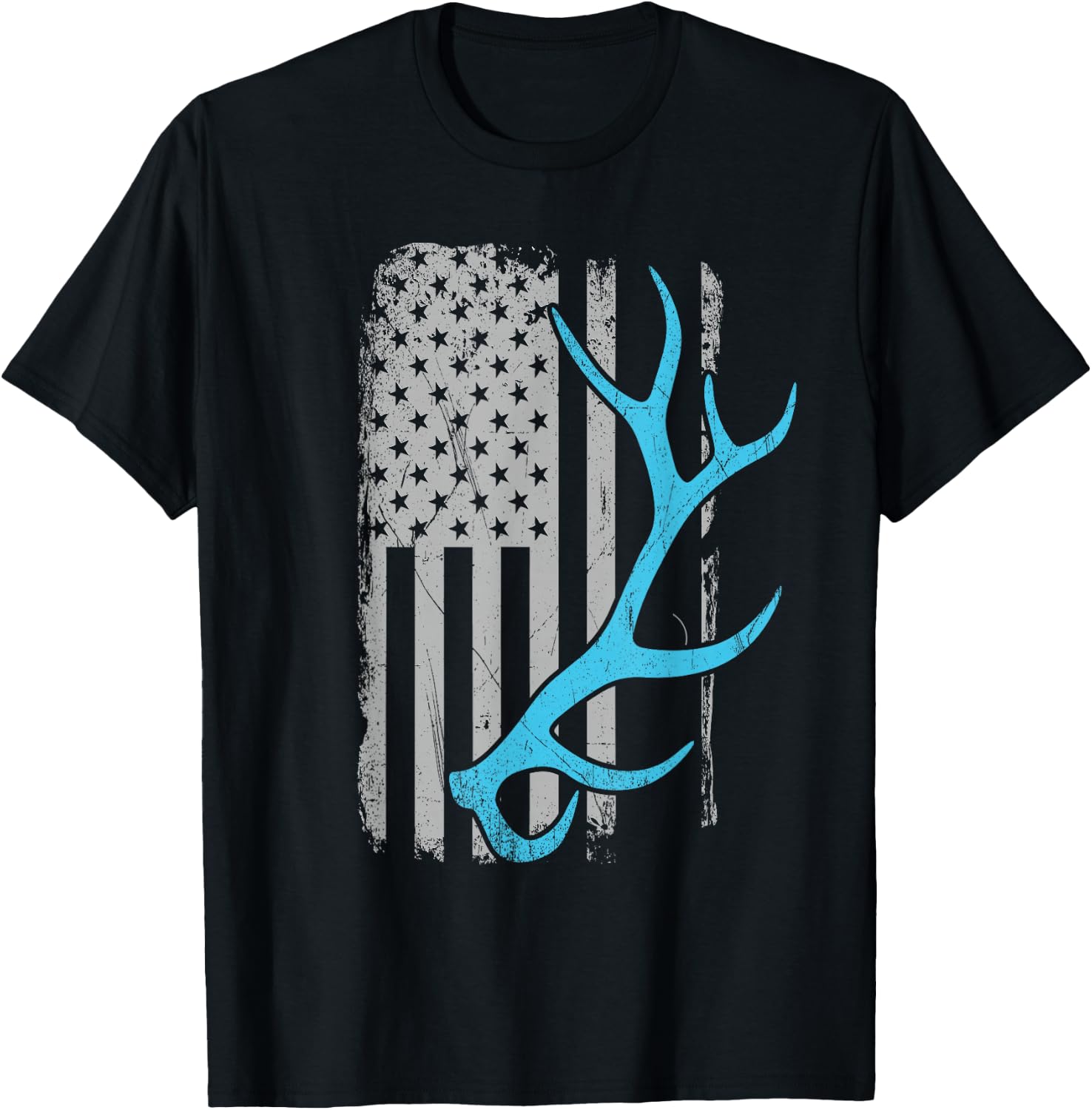 Elk Hunter - Vintage USA Flag Shed Antlers Men T-Shirt - T-Shirt | Black